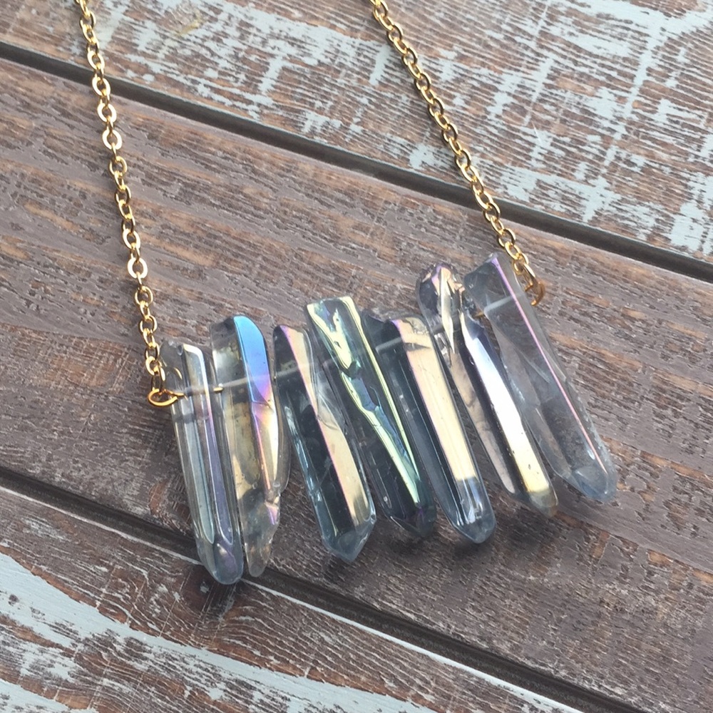 HP Purple Rainbow Aura Quartz Necklace